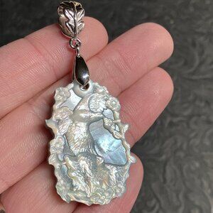 Bald Eagle and Wolf Spirit Animals Mother of Pearl Pendant